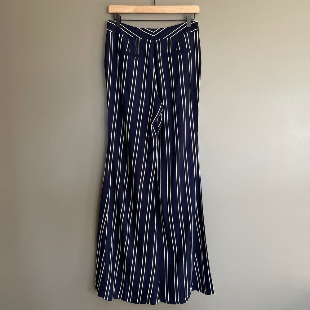 La Ligne Hardy Striped Crepe Flared Pants Navy Blue White High Waist Sz 2 Flowy - Picture 10 of 16